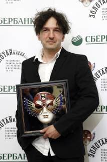 MOSCOW, RUSSIA - APRIL 16, 2019: Composer Vladimir Rannev receives the Musical Theatre Best Composer award for the Prose production by Moscow s Stanislavky Electrotheatre at the 2019 Golden Mask award ceremony at the Historic Stage of the Bolshoi Theatre. Artyom Geodakyan TASS  TS0A86ED