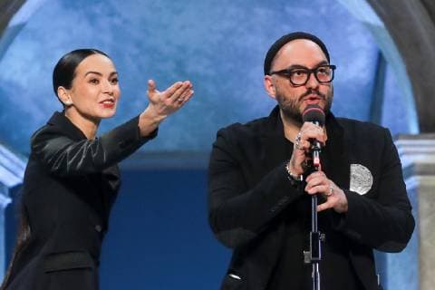 MOSCOW, RUSSIA - APRIL 16, 2019: Ballet dancer Diana Vishneva (L) and Russian stage and film director Kirill Serebrennikov during the 2019 Golden Mask award ceremony at the Historic Stage of the Bolshoi Theatre. Vyacheslav Prokofyev TASS  TS0A873A