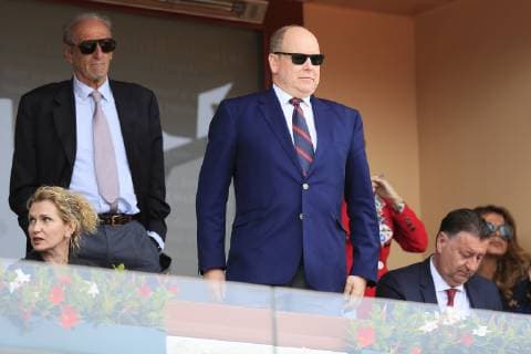 Prince Albert II of Monaco in the Princely Lodge as spectator Italian tennis player Fabio Fognini wins semi-final against Rafael Nadal in two sets with 6 4 6 2 Rolex Monte Carlo Masters Tennis Tournament of the ATP Masters 1000 Tour Principality of Monaco