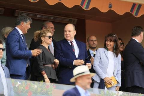 Prince Albert II of Monaco accompanied by a woman in the royal box Italian tennis player Fabio Fognini wins the semi-final against Rafael Nadal in two sets with 6 4 6 2 Rolex Monte Carlo Masters Tennis Tournament of the ATP Masters 1000 Tour Principality of Monaco