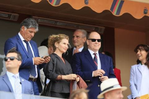 Prince Albert II of Monaco accompanied by a woman in the royal box Italian tennis player Fabio Fognini wins the semi-final against Rafael Nadal in two sets with 6 4 6 2 Rolex Monte Carlo Masters Tennis Tournament of the ATP Masters 1000 Tour Principality of Monaco