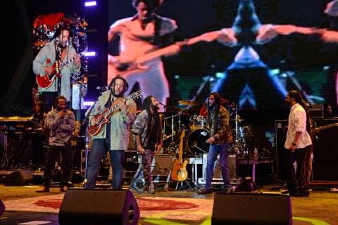 MIAMI FL - APRIL 20: Ziggy Marley, Julian Marley, Stephen Marley, Damian Marley and Ky-Mani Marley perform during the Kaya Music Festival at Bayfront Park Amphitheater on April 20, 2019 in Miami, Florida. Copyright: xmpi04x