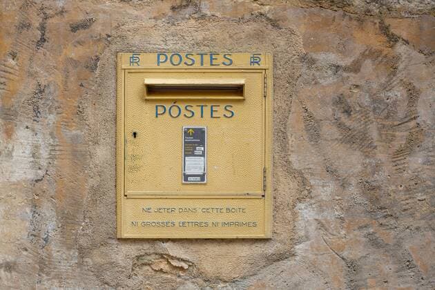 Mailbox of the French state-owned postal operator La Poste in southern France 22 04 2019 FR St Saturnin les Apt Mailbox of the French state-owned postal operator La Poste in southern France St Saturnin les Apt France