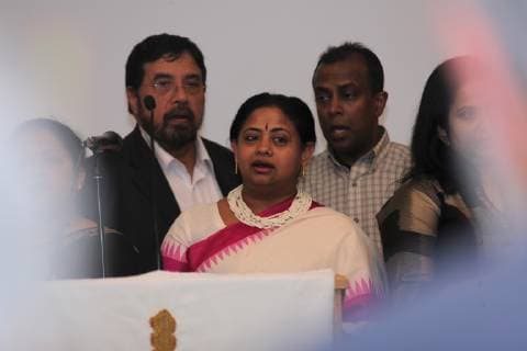 TORONTO, CANADA - APRIL 22: A woman attends a memorial service for victims of Sri Lankan multiple bombings on April 22, 2019 in Toronto, Canada. The death toll from multiple explosions that rocked Sri Lanka on Sunday rose to 310 while over 500 were injured, according to xinhuanet.com on Tuesday.  Copyright: xVCGx CFP111213513031
