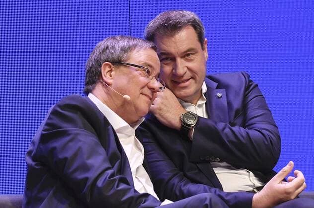 Armin Laschet and Markus Söder at the start of the election campaign of the CDU and CSU for the European elections 2019 in the Halle Münsterland Münster 27 04 2019 Foto:xJ.xKrickx xFuturexImage
