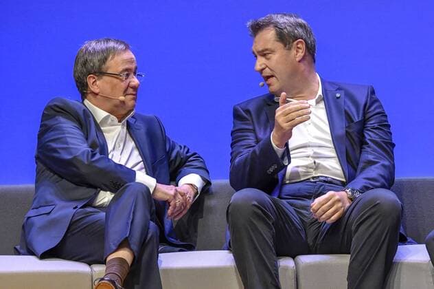 Armin Laschet and Markus Söder at the start of the election campaign of the CDU and CSU for the European elections 2019 in the Halle Münsterland Münster 27 04 2019 Foto:xJ.xKrickx xFuturexImage