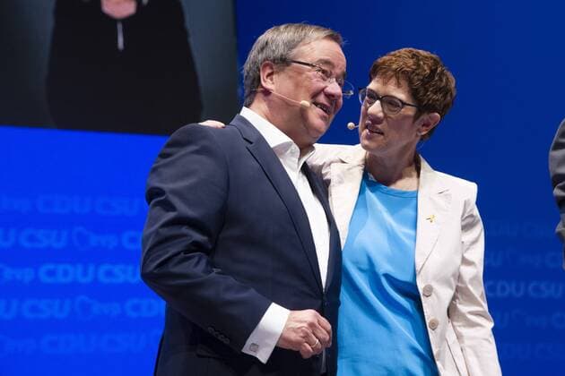 Armin LASCHET CDU State Chairman and State Premier of North Rhine-Westphalia Annegret KRAMP KARRENBAUER Chairman of the CDU Germanys prelude to the European election campaign of CDU and CSU Halle Muensterland in Muenster on 27 04 2019