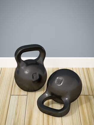 3D-Computergrafik, zwei schwarze Kugelhanteln vor grauer Wand 3D computer graphic, two black kettlebells against grey background BLWS528136 Copyright: xblickwinkel McPHOTO M.xGannx