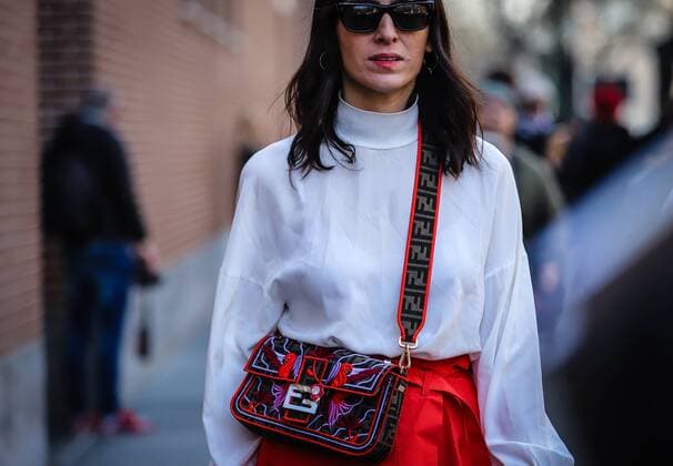 MILAN, Italy- February 21 2019: Deborah Reyner Sebag on the street during the Milan Fashion Week.  MauroxDelxSignore