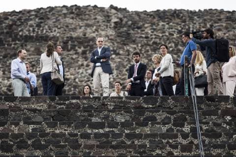 Federal Foreign Minister Heiko Maas SPD admitted to the Pyramid of the Moon in the pre-Hispanic ruined city of Teotihuacan 01 05 2019 Heiko Maas travels to Latin America Brazil Colombia and Mexico Teotihuacan Mexico Copyright: xFlorianxGaertner photothek.netx
