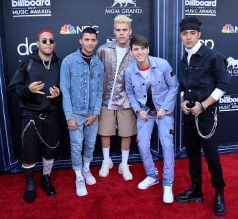 (L-R) Richard Camacho, Erick Brian Colon, Zabdiel De Jesús, Christopher Vélez and Joel Pimentel De Leon of CNCO arrive for the 2019 Billboard Music Awards at the MGM Grand Garden Arena in Las Vegas, Nevada on May 1, 2019.  LAV20190501033 JIMxRUYMEN