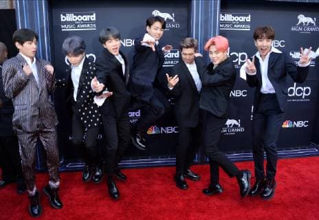 J-Hope, V, Jungkook, Jimin, Suga, Jin and RM of BTS arrive for the 2019 Billboard Music Awards at the MGM Grand Garden Arena in Las Vegas, Nevada on May 1, 2019.  LAV20190501077 JIMxRUYMEN