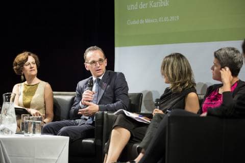 Federal Foreign Minister Heiko Maas L SPD takes part in a panel discussion as part of an event on womens rights and the rule of law at the Claustro de Sor Juana in Mexico City 01 05 2019 Heiko Maas travels to Latin America Brazil Colombia and Mexico Mexico City of Mexico Copyright: xFlorianxGaertner photothek.netx