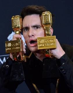 Brendon Urie of Panic! at the Disco appears backstage after winning the award for Top Rock Song for High Hopes, during the 2019 Billboard Music Awards at the MGM Grand Garden Arena in Las Vegas, Nevada on May 1, 2019.  LAV20190501191 JIMxRUYMEN