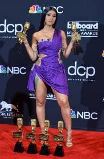 Cardi B appears backstage after winning the awards for Top Rap Song for I Like It, and Top Hot 100 Song for ?Girls Like You? during the 2019 Billboard Music Awards at the MGM Grand Garden Arena in Las Vegas, Nevada on May 1, 2019.  LAV20190501225 JIMxRUYMEN