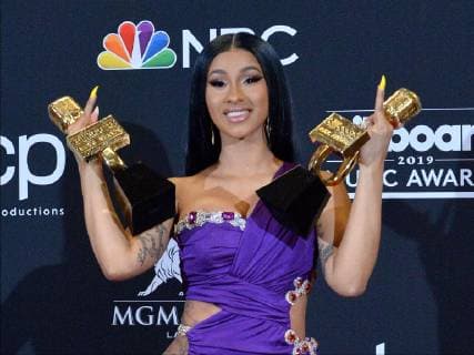Cardi B appears backstage after winning the awards for Top Rap Song for I Like It, and Top Hot 100 Song for ?Girls Like You? during the 2019 Billboard Music Awards at the MGM Grand Garden Arena in Las Vegas, Nevada on May 1, 2019.  LAV20190501227 JIMxRUYMEN