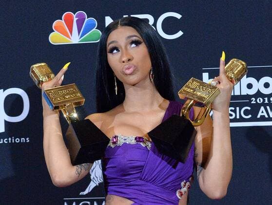 Cardi B appears backstage after winning the awards for Top Rap Song for I Like It, and Top Hot 100 Song for ?Girls Like You? during the 2019 Billboard Music Awards at the MGM Grand Garden Arena in Las Vegas, Nevada on May 1, 2019.  LAV20190501230 JIMxRUYMEN