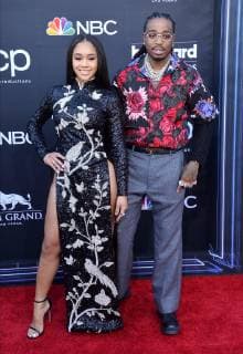 (L-R) Saweetie and Quavo of Migos arrive for the 2019 Billboard Music Awards at the MGM Grand Garden Arena in Las Vegas, Nevada on May 1, 2019.  LAV20190501276 JIMxRUYMEN