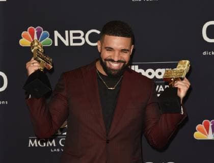 May 1, 2019 - Las Vegas, NV, USA - LAS VEGAS, NEVADA - MAY 01: Drake poses with the awards for Top Artist, Top Male Artist, Top Billboard 200 Album for â€oeScorpionâ€Â, Top Billboard 200 Artist, Top Hot 100 Artist, Top Streaming Songs Artist, Top Song Sales Artist, Top Rap Artist, Top Rap Male Artist in the press room during the 2019 Billboard Music Awards at MGM Grand Garden Arena on May 01, 2019 in Las Vegas, Nevada. Photo: imageSPACE Las Vegas USA - ZUMAs181 20190501_zea_s181_233 Copyright: xImagespacex