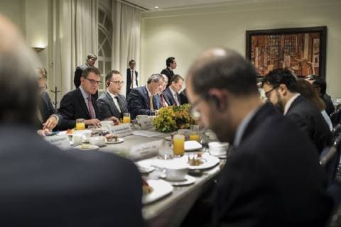 Federal Foreign Minister Heiko Maas SPD meets for working breakfast with Garciela Marquez Colin Minister of Economics of Mexico together with German and Mexican CEOs on the topic of globalization Free trade and social justice in Mexico City 02 05 2019 Heiko Maas travels as part of his trip to Latin America Brazil Colombia and Mexico Mexico City Mexico Mexico Copyright: xFlorianxGaertner photothek.netx