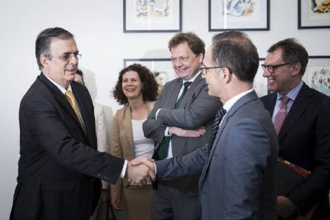 Federal Foreign Minister Heiko Maas R SPD meets with Marcelo Luis Ebrard Casaubon L Foreign Minister of Mexico for talks in Mexico City 02 05 2019 Heiko Maas travels to Latin America Brazil Colombia and Mexico Mexico City of Mexico Mexico Copyright: xFlorianxGaertner photothek.netx