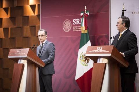 Federal Foreign Minister Heiko Maas L SPD and Marcelo Luis Ebrard Casaubon R Foreign Minister of Mexico admitted at a press conference in Mexico City 02 05 2019 Heiko Maas travels as part of his trip to Latin America Brazil Colombia and Mexico Mexico City of Mexico Mexico Copyright: xFlorianxGaertner photothek.netx