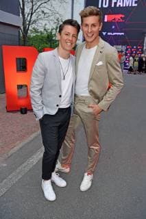 Lukas Sauer with friend Henrik Hees at the BUNTE New Faces Award Film at the transformer station in Berlin on 02 05 2019