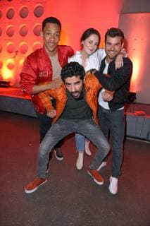 Jerry Hoffmann Lea van Acken Lucas Reiber Reza Brojerdi at the BUNTE New Faces Award Film at the transformer station in Berlin on 02 05 2019