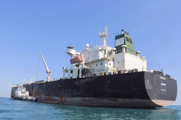 Iranian oil Photo taken March 3, 2019, shows an oil tanker anchored in the Strait of Hormuz off the southern Iranian city of Bandar Abbas. The United States ended sanctions waivers for imports of Iranian oil on May 2. 