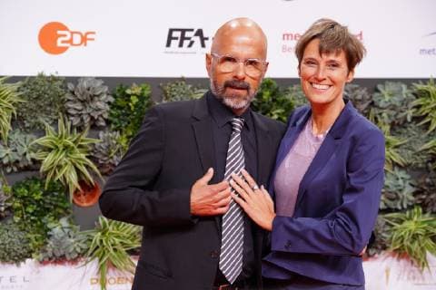 03 05 2019 Berlin Germany GER Award of the German Film Prize Palais am Funkturm Red Carpet Christoph Maria Herbst with partner Gisi