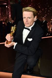 Alexander Scheer the actor and prizewinner on stage at the German Film Award ceremony on 3 05 2019 in Berlin German Film Award 2019 in Berlin Party