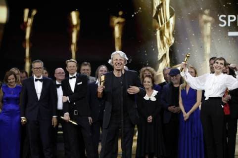 Alexander Scheer Andreas Dresen and Claudia Steffen with Gundermanns team at the presentation of the German Film Award 2019 at Messe Berlin Berlin 03 05 2019 Foto:xS.xGabschx xFuturexImage