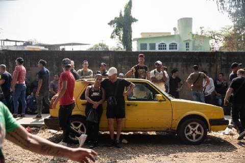 Migrants, mainly Cubans wait in front of INM s Regional Sub-delegation office to discuss having the proper paperwork in Tapachula, Mexico on May 6, 2019. Some migrants enter Mexico at this southern border town and then travel freely north to the United States border.  TP20190506104 ARIANAxDREHSLER