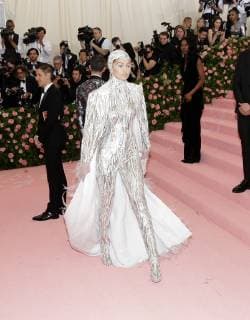 Gigi Hadid arrives on the red carpet at The Metropolitan Museum of Art s Costume Institute Benefit Camp: Notes on Fashion at Metropolitan Museum of Art in New York City on May 6, 2019.  NYP20190506338 JOHNxANGELILLO