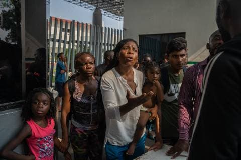 Migrants from Haiti, Africa, Middle East and Asia wait in front of (INM) Instituto Nacional de Migracion Delegacion Federal en Chiapas in Tapachula, Mexico for their number to be called on May 6, 2019. Once their number is called migrants are able to start the process for an exit Visa that is valid for 20 days. Tension has been building because of the length of time it is taking to get the process started.  TP2019050607 ARIANAxDREHSLER
