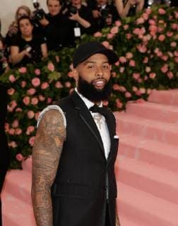Odell Beckham Jr. arrives on the red carpet at The Metropolitan Museum of Art s Costume Institute Benefit Camp: Notes on Fashion at Metropolitan Museum of Art in New York City on May 6, 2019.  NYP20190506289 JOHNxANGELILLO