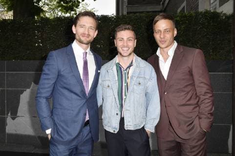 August Wittgenstein Jannik Schümann and Tom Wlaschiha at the presentation of the GQ Care Award 2019 in 20Â° Restobar Düsseldorf 08 05 2019 Foto:xF.xKernx xFuturexImage