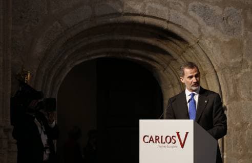 ATTENTION EDITORS, CORRECTS CAPTION King Felipe VI of Spain (L) presides the 13th edition of the Carlos V European Awards at Yuste Monastery in Cuacos de Yuste, Spain, 09 May 2019. This year s award has been granted to the Cultural Routes of the Council of Europe. Carlos V European Awards !ACHTUNG: NUR REDAKTIONELLE NUTZUNG!  Copyright: xJavierxLizonx GRAF6689 20190509-636930018321455924