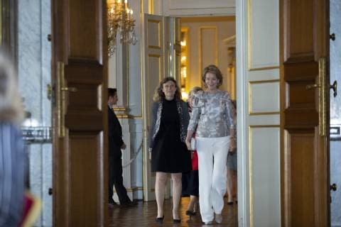 Queen Mathilde of Belgium pictured during a ceremony to award the Queen Mathilde Award 2019, in Brussels, Thursday 09 May 2019. The winner of the Award is selected by a youth jury from one of the nineteen Queen Mathilde Foundation projects.  HATIMxKAGHAT 05581540