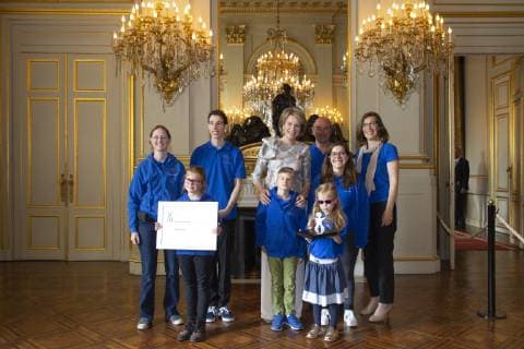 Queen Mathilde of Belgium pictured during a ceremony to award the Queen Mathilde Award 2019, in Brussels, Thursday 09 May 2019. The winner of the Award is selected by a youth jury from one of the nineteen Queen Mathilde Foundation projects.  HATIMxKAGHAT 05581518