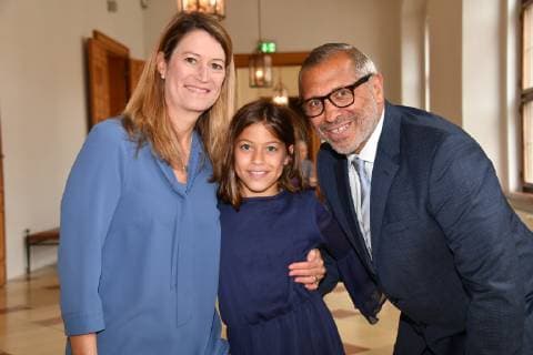 William Hartwig Almer Jimmy Hartwig with wife and daughter Yulie Award of the Social Medal Bavarian State Medal for Social Services Max Joseph Saal Residence Munich 13 May 2019