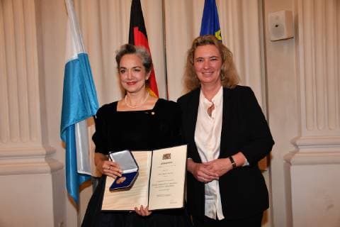 Irina Wanka and Kerstin Schreyer Minister of Social Affairs Award of the Social Medal Bavarian State Medal for Social Services Max Joseph Saal Residence Munich 13 May 2019