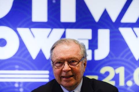 May 15, 2019 - Krakow, Poland - Polish Film Director, Krzysztof Zanussi seen attending a press conference during the 12th Film Music Festival in Krakow. Krakow Poland - ZUMAs197 20190515_zaa_s197_078 Copyright: xOmarxMarquesx
