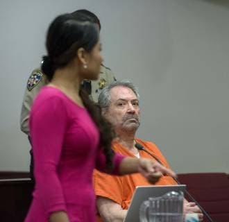 May 16, 2019 - U.S. - Former Espanola and Santa Fe school teacher Gary Gregor looks up as his wife Judith Gregor walks to the podium to speak on his behalf during his sentencing hearing in Santa Fe, Thursday May 15, 2019. Gregor was sentenced to 144 years in prison with 36 suspended for his convictions on charges of sexual assaulting two students in his 4th grade classroom years ago. U.S. - ZUMAab1_ 20190516_zaf_ab1_011 Copyright: xEddiexMoorex