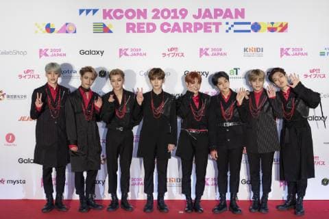 May 17, 2019 - Chiba, Japan - Members of the South Korean boy group ATEEZ pose for the cameras during a red carpet for the KCON 2019 Japan in Makuhari Messe Convention Center. The KCON aims to promote South Korea s culture including K-Pop, fashion, food, and tv shows in Japan. The culture festival is held from May 17 to 19. Chiba Japan - ZUMAm191 20190517_zap_m191_026 Copyright: xRodrigoxReyesxMarinx