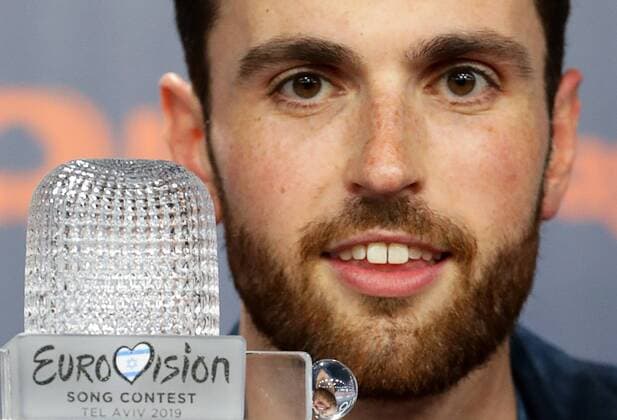 TEL AVIV, ISRAEL, MAY 19, 2019: Contestant Duncan Laurence representing the Netherlands gives a news conference as he wins the 2019 Eurovision Song Contest. Vyacheslav Prokofyev TASS  TS0ABDD8
