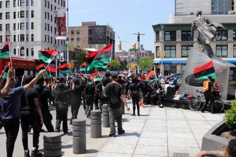 May 19, 2019 - New York City, New York, US - Residents of the historic New York City neighborhood celebrated the life and legacy of Malcolm X, the African-American Muslim minister and human rights activist who was assassinated in the neighborhood in 1965 with a rally and march through the streets of Harlem on Sunday, May 19, 2019, marking the 94th anniversary of the birth of El Hajj Malik El Shabazz and urged for the cessation of all commercial activities by stores and street vendors for three (3) hours in the neighborhood. New York City US - ZUMAl135 20190519_zap_l135_009 Copyright: xG.xRonaldxLopezx