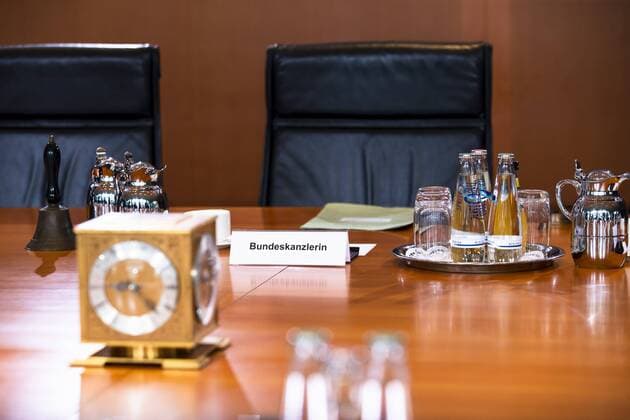 The Chancellors empty seat at the cabinet table before the weekly cabinet meeting in the Chancellors Office in Berlin on 22 May 2019 Cabinet meeting of the federal government
