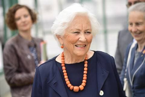 Queen Paola of Belgium arrives at a ceremony for the Queen Paola Award 2018-2019 (Koningin Paolaprijs - Prix Reine Paola) for education, at the royal castle in Laken Laeken, Brussels, Wednesday 22 May 2019.  LAURIExDIEFFEMBACQ 05589807