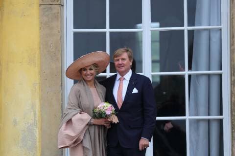 Queen Maxima and King Willem Alexander of the Netherlands stand in front of Sanssouci Palace in Potsdam, 22 May 2019 Dutch royal couple visits Brandenburg